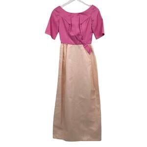 Vintage Benson Costume Co 1960 Dress 7 Two Tone Pink Blush Bow Empire Formal
